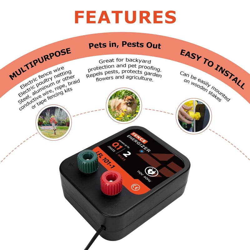 L-FENCE LYDITE FENCE Store Electric Fence Charger, 2 Mile 8 Acres Electric Fence Energizer, 0.1 Joule Ac Powered Output Voltage 5100v, for Preventing Wild Animals Intruding Great for Poultry, Pets and Gardens - Image 3